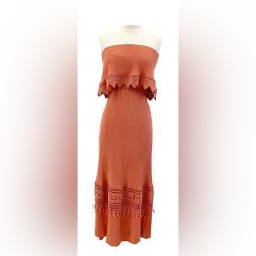 Daytrip Women’s Strapless crochet Maxi Dress Rust Orange.